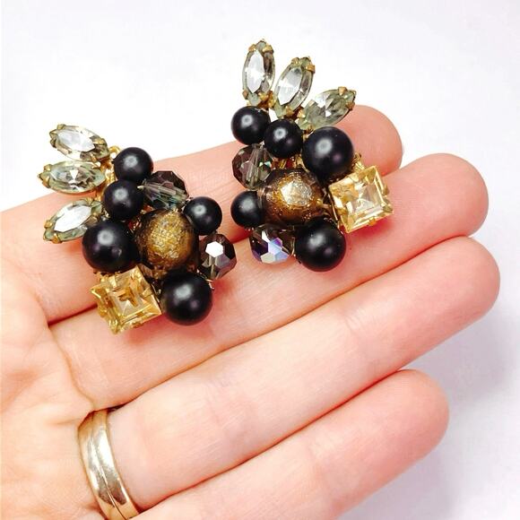 VTG Signed Eugene Vaseline Uranium Glass Earrings Mid Century 1950s Clip On - Picture 2 of 11